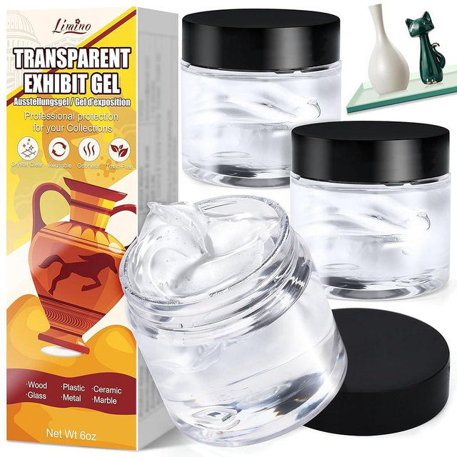 Exhibit Gel for Museum - 6oz Removable Clear Exhibit Putty Wax for Museum Collections, Residue-Free and Reusable, Ideal for Fixed Antiques, Glass, Ceramic and Character Figures to Prevent Falling
