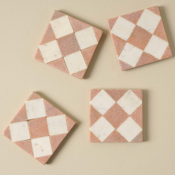 Carmella Checkered Marble Coasters Set of Four