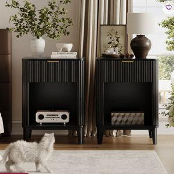 15.75" W Versatile Nightstand With Storage, 1 - Drawer Side Table & End Table (Set of 2) - Black