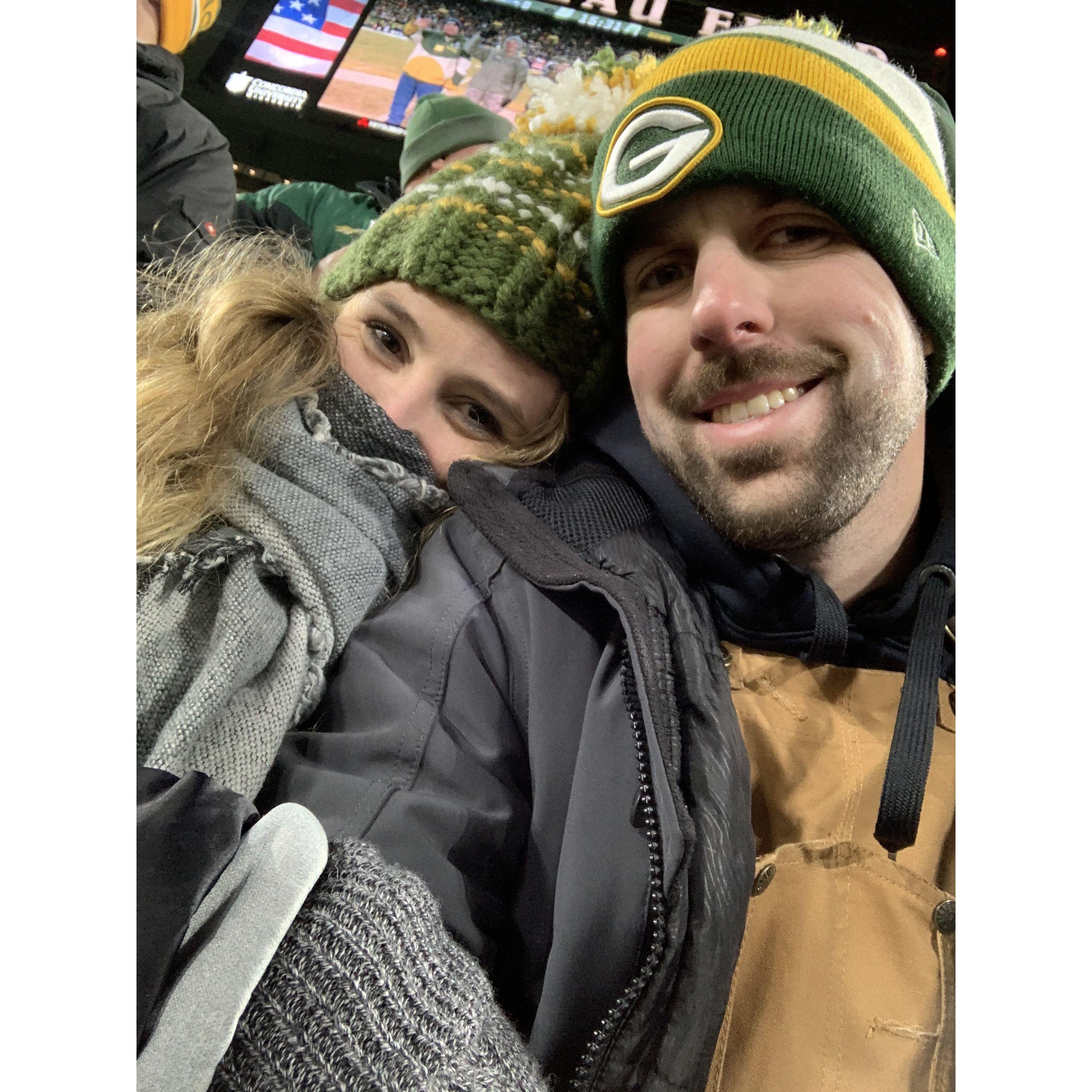 Trying to stay warm during the Packer's 2021 playoff game