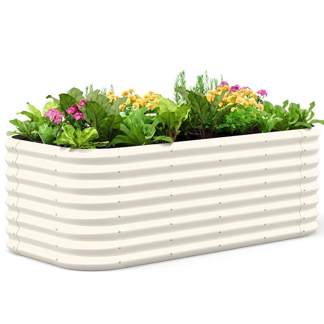 Quictent Galvanized Raised Garden Bed Kit, 6x3x2 ft Oval Metal Planter Box Tall for Vegetables Outdoor Backyard, Strengthened by Crossbar, Beige