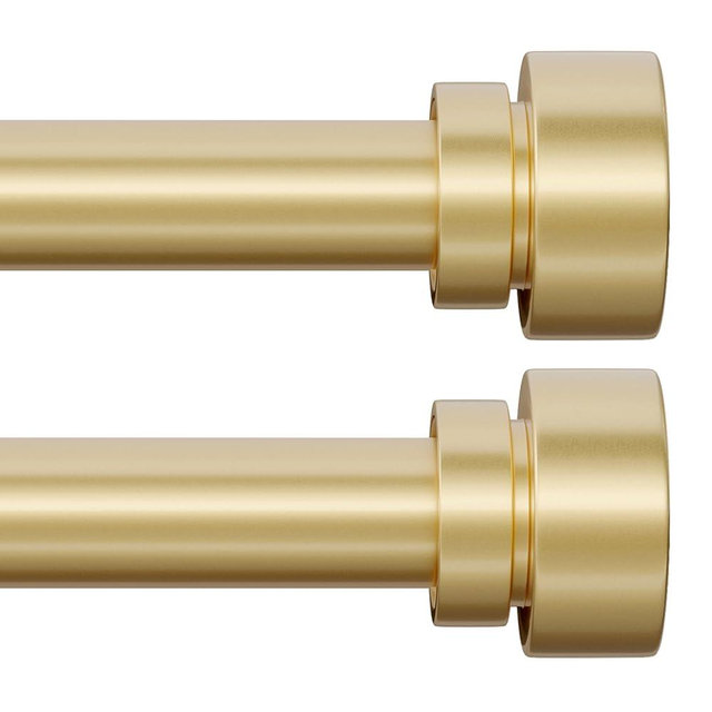 PORTRES Modern Gold Curtain Rods set of 2 for Windows 66 to 120 Inches Adjustable Length 1" Diameter Heavy Duty Curtain Rod with Farmhouse Decorative Finials for Outdoor Bedroom Kitchen Living Room
