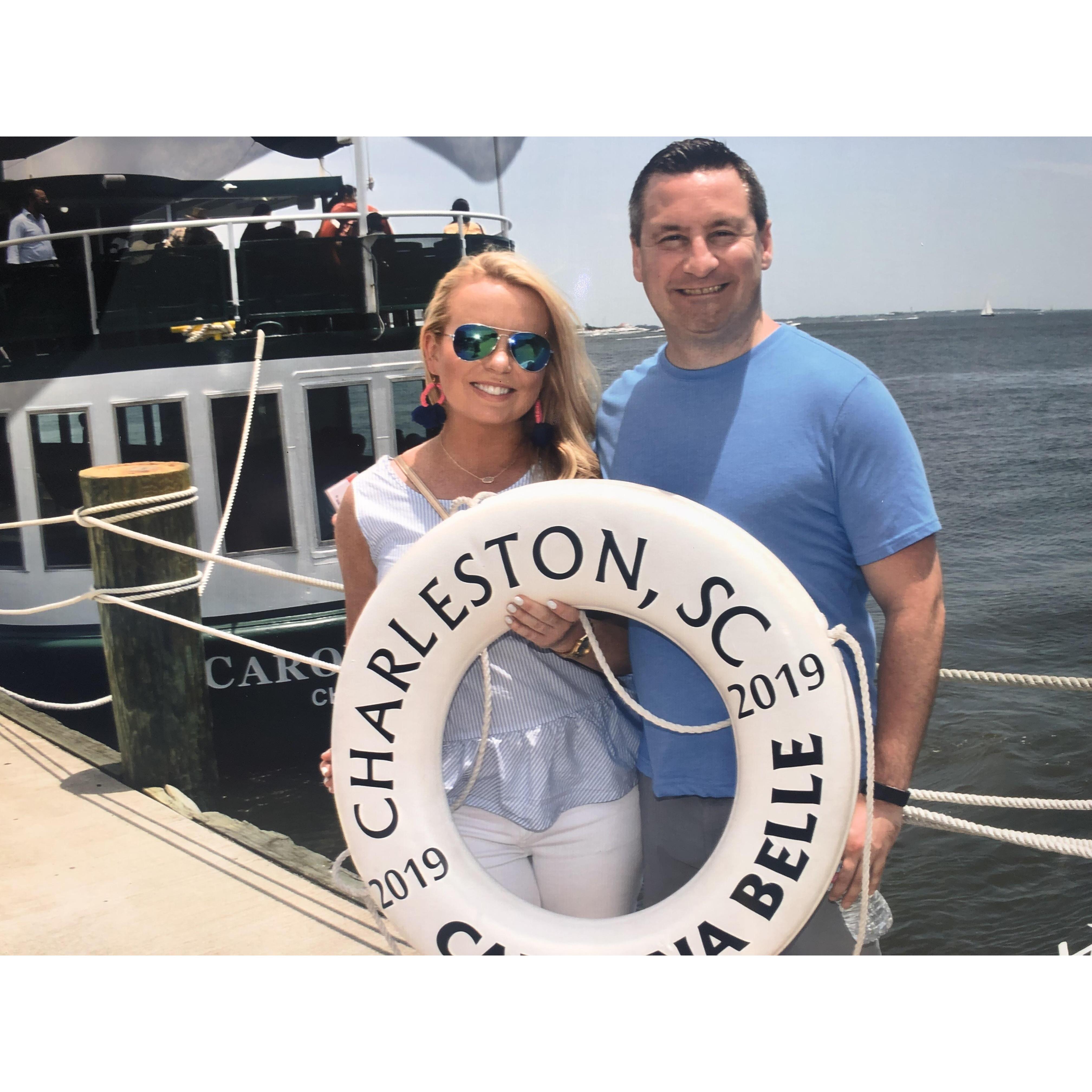 Our trip to Charleston was so charming!! That is the boat we were supposed to be on while we took this picture. Don't worry we got the next tour!