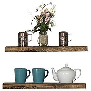 del Hutson Designs Handmade 24-Inch Rustic Pine Floating Wall Shelves, Dark Walnut (Set of 2)