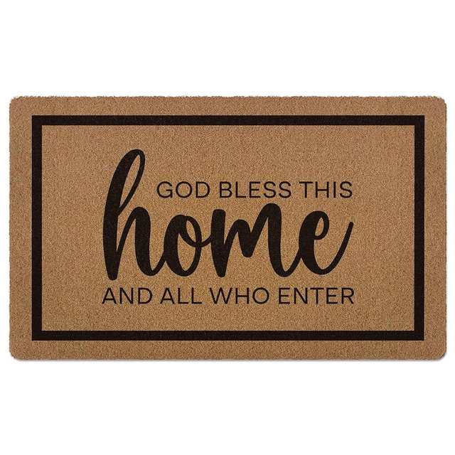 XLDLIOO Christian Door Mat, God Bless This Home Doormat, Bible Verse Welcome Front Door Mat Indoor Outdoor Entrance, Scripture Artificial Coir Doormats Rugs for Patio Entry Home Decor, 30x17in