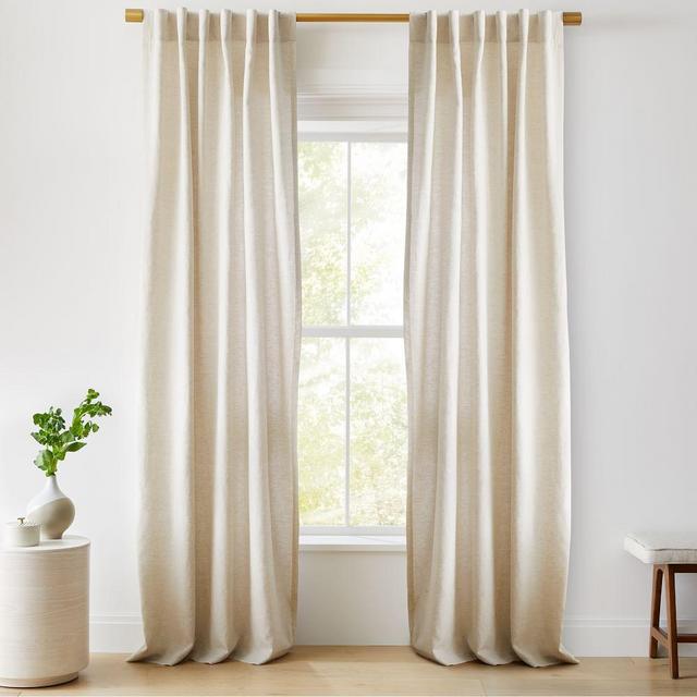 European Flax Linen Curtain with Blackout Lining, Natural, 48"x84", Set of 2