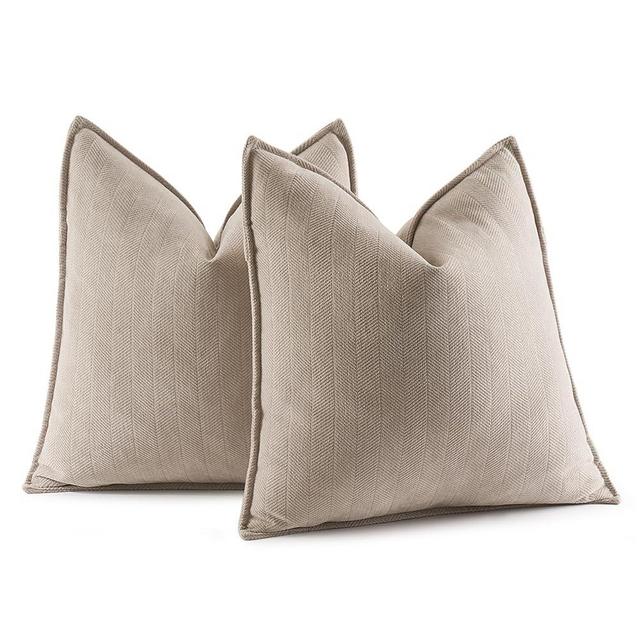 MIULEE Pack of 2 Beige Decorative Pillow Covers 20x20 Inch Soft Chenille Couch Throw Pillows Farmhouse Cushion Covers with Elegant Design for Sofa Bedroom Living Room Home Decor