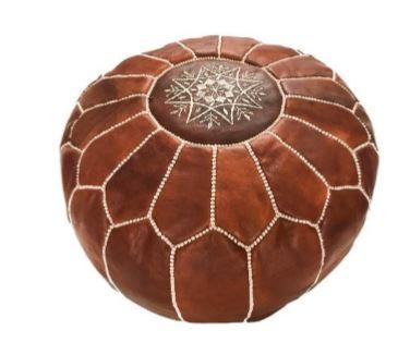 Moroccan Leather Pouf Cognac