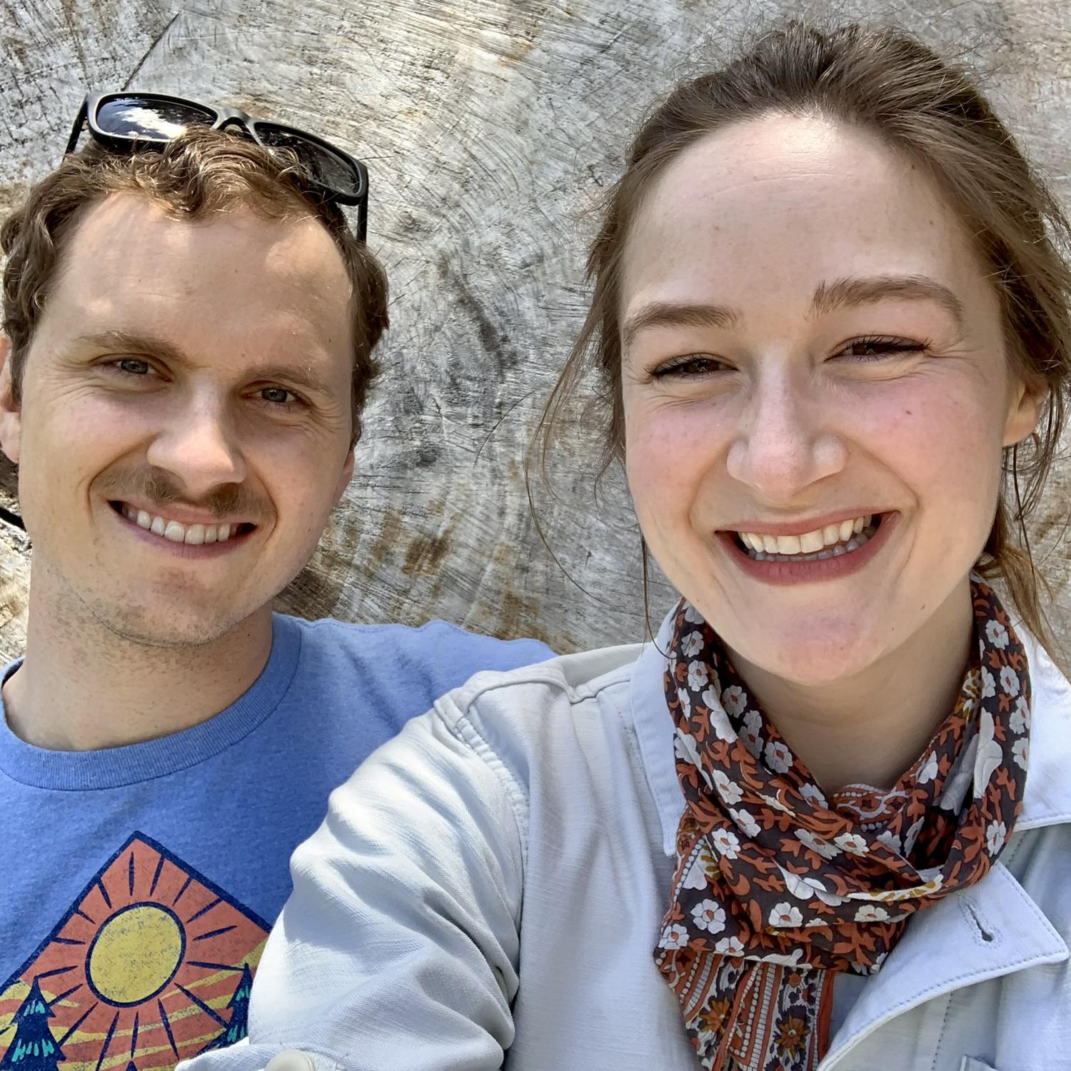 Start dating long distance in 2019. Here we are in 2020, standing in front of a very large log (Hank’s handiwork).