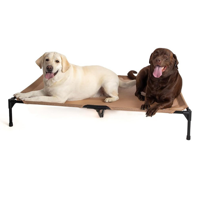 K&H Outdoor Elevated Dog Bed - Cooling Raised Dog Bed for Extra-Large & Giant Pets, Breathable Mesh Hammock Design, Indoor/Outdoor Washable Cover, Portable Metal Frame, Tan, Jumbo 56x38in