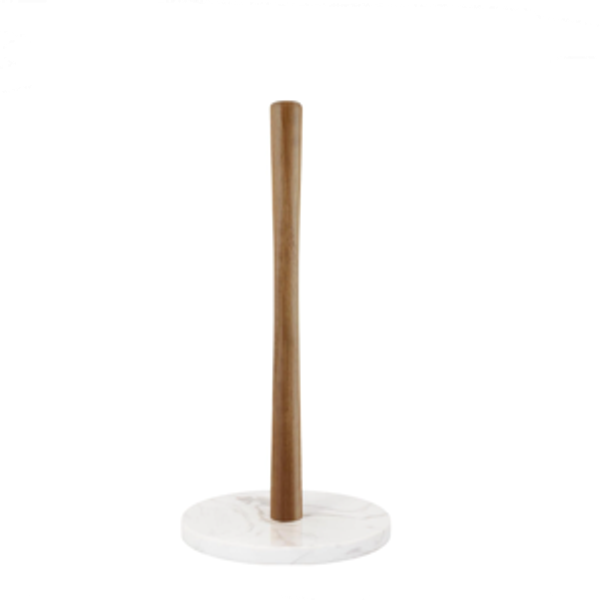Buruis Wood Paper Towel Holder, Marble Base Modern Decorative Countertop Standing Rolls Holder for Kitchen, Toilet, Pantry and Bathroom (Marble Base White)