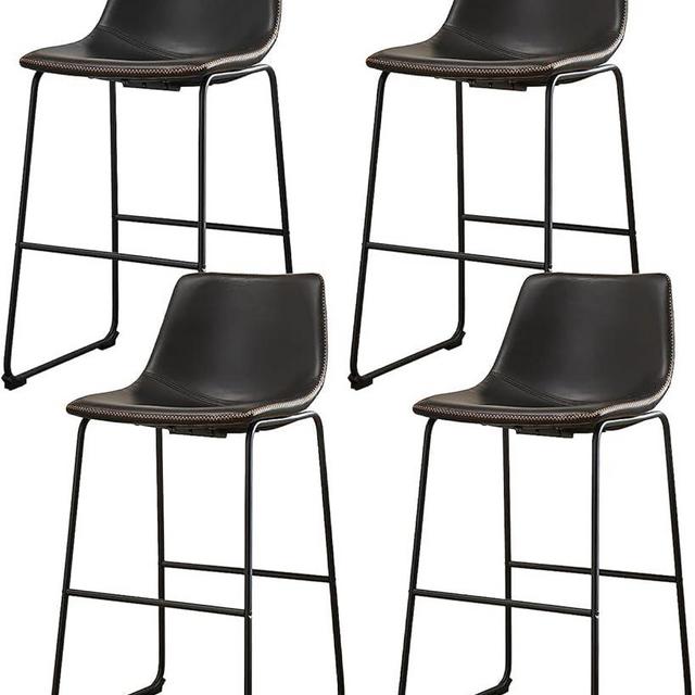 Sweetcrispy Counter Height Bar Stools Set of 4, Modern Counter Stool Faux Leather Barstools with Back, 26 inch Seat Height Island Stools Countertop Comfortable Black Bar Chairs with Metal Legs