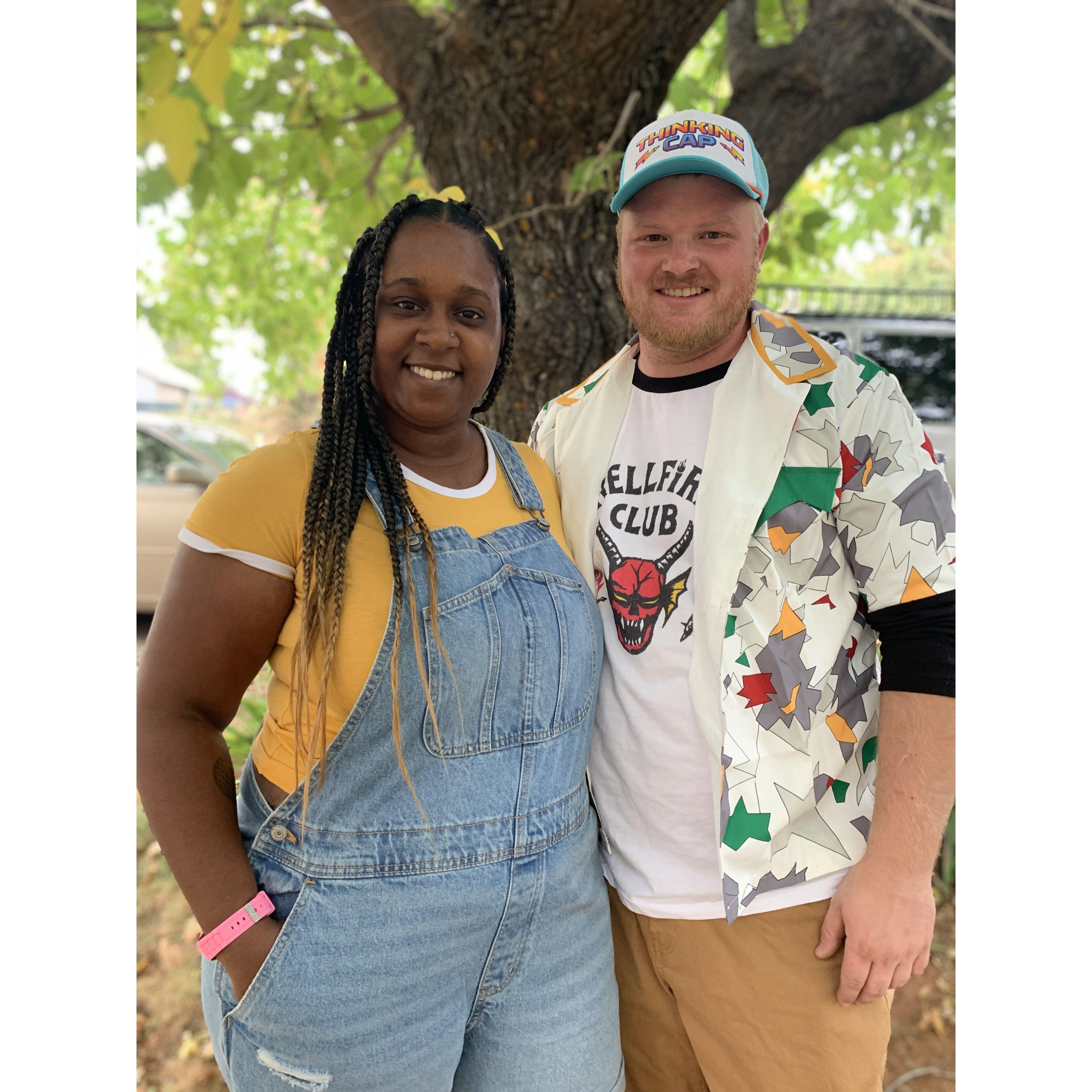 Halloween 2022 dressed as Erica and Dustin from Stranger Things.