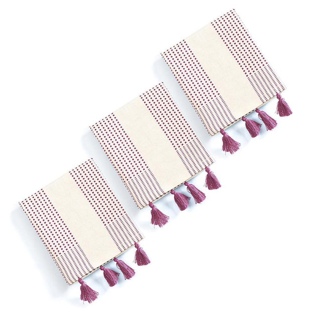 HEIRLOOM COMFORT Burgundy Wine Decorative Dotted Kitchen Towels 16x26 Inch, 3 Pack, Ultra Absorbent, Soft 100% Cotton Dish Towels with Tassels, Fast Drying for Cleaning, Drying Dishes, and Daily Use