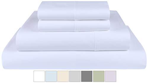 Threadmill Home Linen 400 Thread Count 100% Extra-Long Staple Cotton Sheets, Luxury Bedding, Queen Sheets 4 Piece Set, Smooth Sateen, White