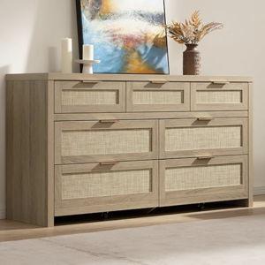 SICOTAS 7 Drawer Dresser for Bedroom, (Light Oak, 1 pc)