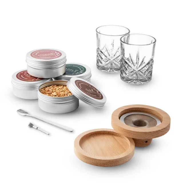 Godinger Silver 9pc Dublin Crystal Whiskey Smoker Set: Hand Wash, Double Old-Fashioned Glasses, Service for 2, Clear Drinkware