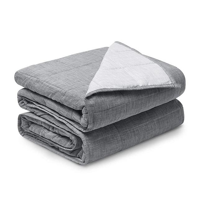 YnM Weighted Blanket — Linen/Cotton Blend Fabric with Premium Glass Beads (Dark Grey/Light Grey, 48''x72'' 20lbs), Suit for One Person(~190lb) Use on Twin/Full Bed