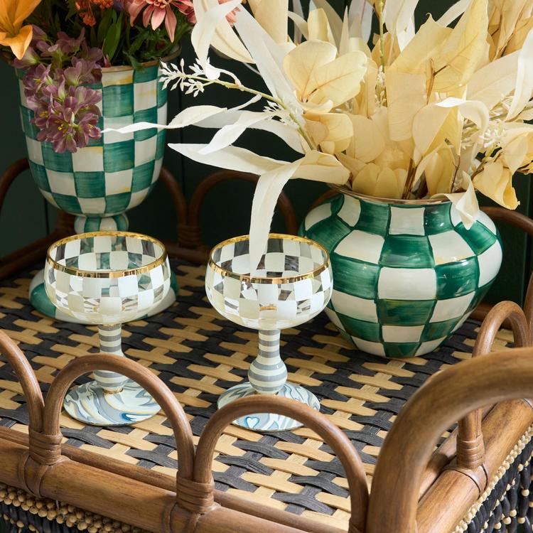 MacKenzie-Childs, Emerald Check Stainless Steel Vase | Zola