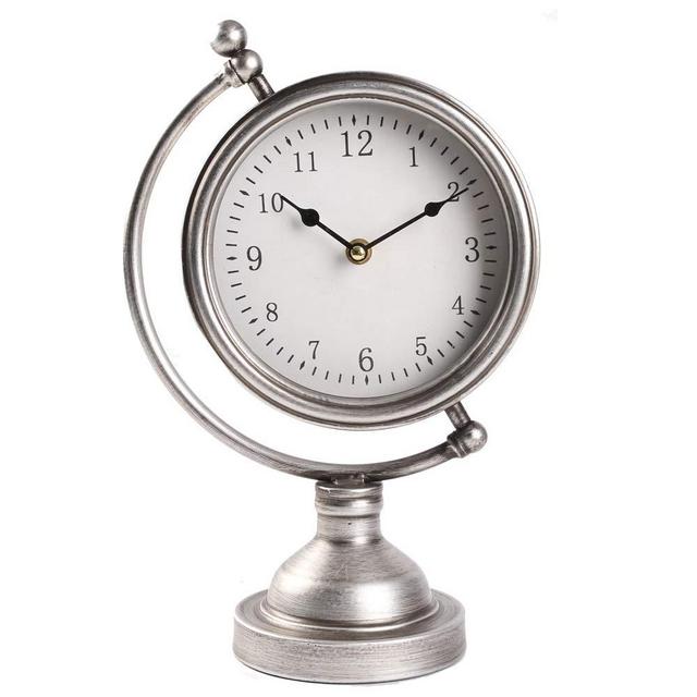 MODE HOME Sliver Metal Tabletop Clock Globe Desk Clock on Stand Decorative Mantel Clock