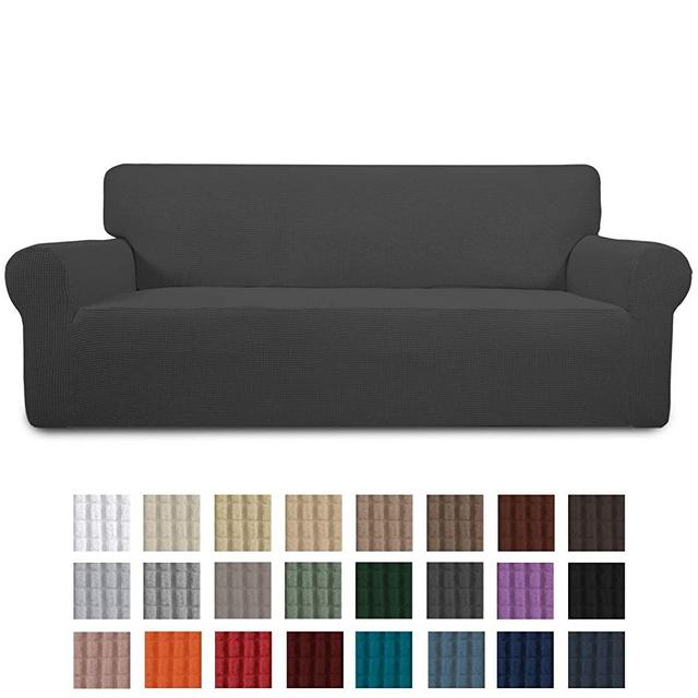 Easy-Going Stretch Oversized Sofa Slipcover 1-Piece Couch Sofa Cover Furniture Protector Soft with Elastic Bottom for Kids, Spandex Jacquard Fabric Small Checks(X Large,Dark Gray)