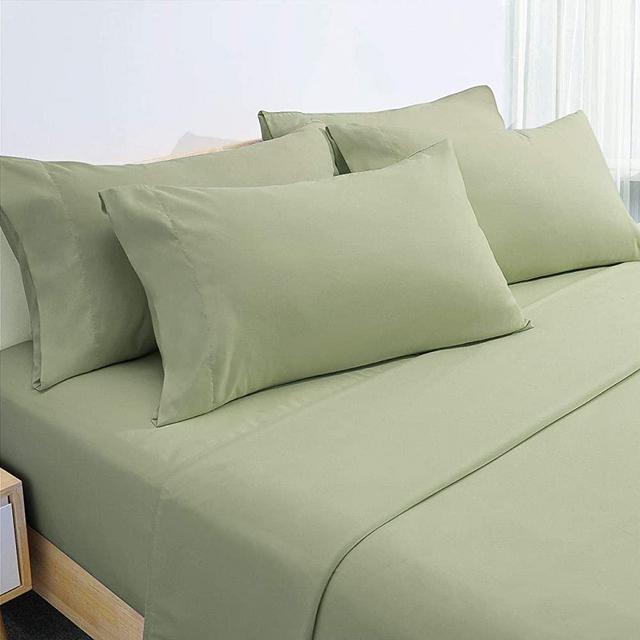 HOMEIDEAS 6 Piece Bed Sheets Set Extra Soft Brushed Microfiber 1800 Bedding Sheets Deep Pocket, Wrinkle & Fade Free (Full,Sage Green)