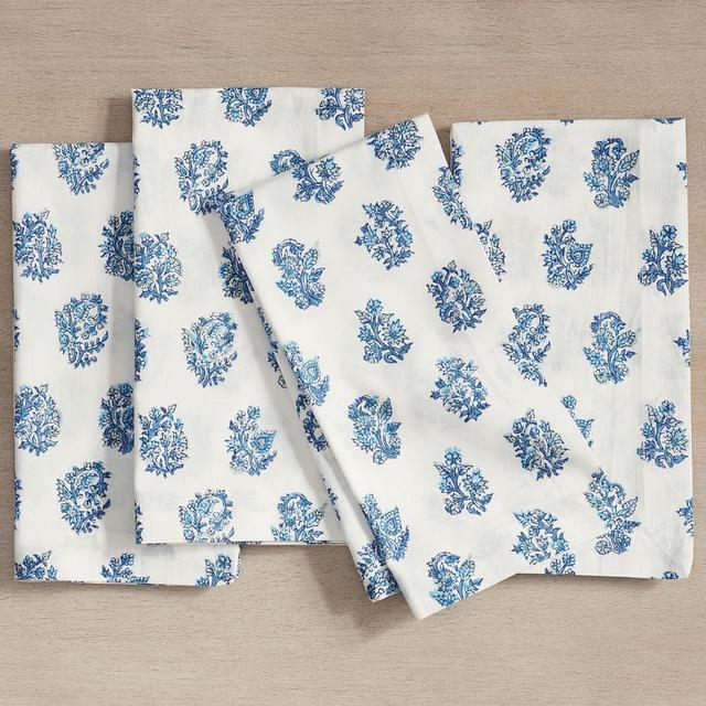 Sophia Floral Block Print Cotton Napkins - Set of 4