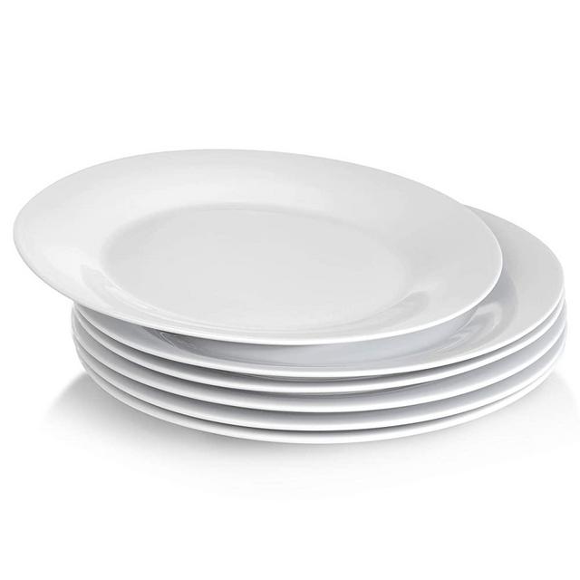 Miicol Durable Porcelain 6-Piece Salad Plate Set, Elegant White Serving Plates (10.5-inch Dinner Plates)
