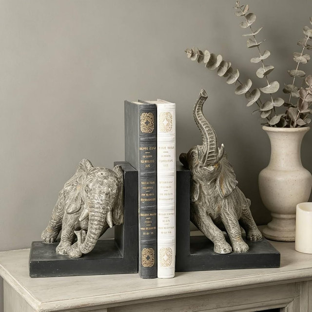 Decorative-Bookends Elephant Book-Ends Heavy Duty - Book Stoppers for Home Office School 5.34 LBS 11.8 * 7.9 * 9.8 Inch Newman House Studio