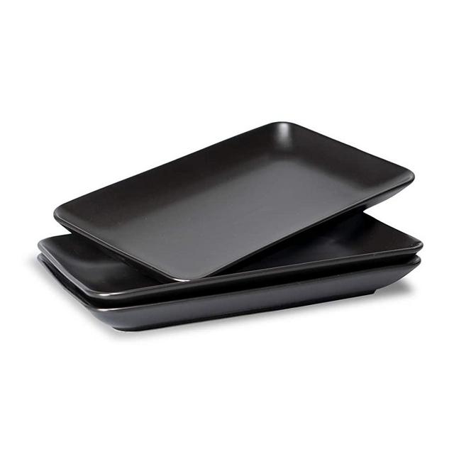 BonNoces Matte Porcelain Serving Platters, 10 Inch Rectangular Serving Plate Trays, for Wedding, Party, Dessert, Sushi and Appetizers, Set of 3 (Matte Black)