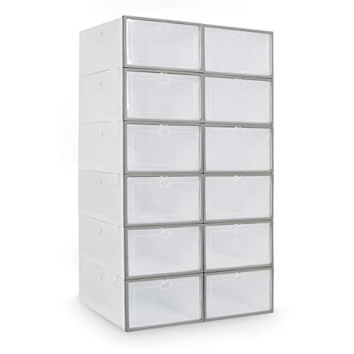 Shoe Storage Box, Clear Plastic Stackable Shoe Organizer (Grey)