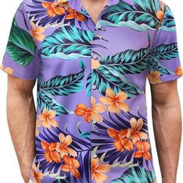 Hawaiian Shirt for Men Sleeves Printed Casual Button Down Summer Beach Dress Shirts