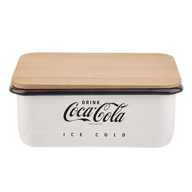 TableCraft's Coca-Cola Enamel Bread Box with Lid, 14.5 x 9.5 x 5.75'', White