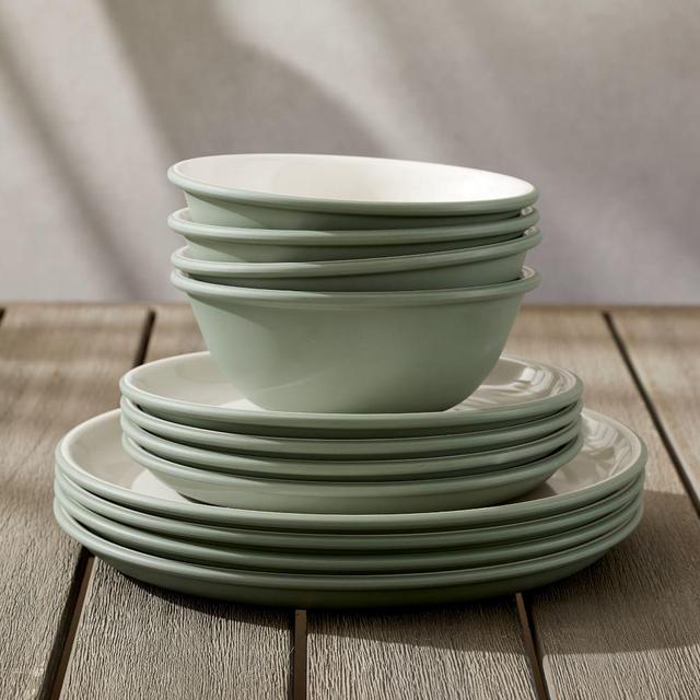 Flared Pop-Tone Melamine, Lush Green, Set Of 12