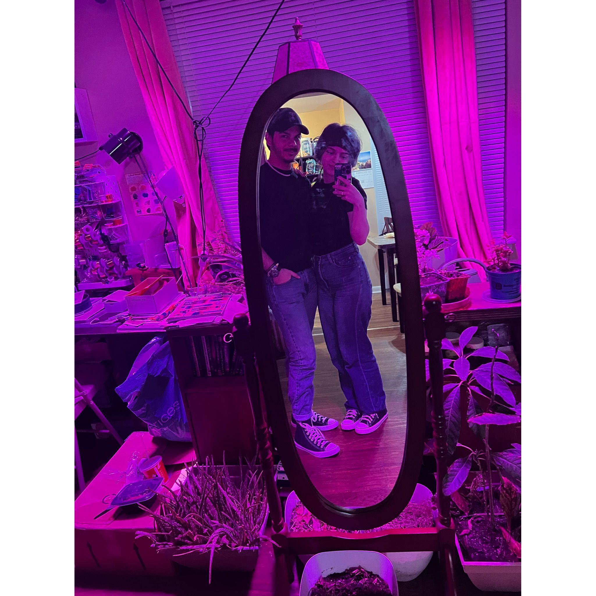 Always wearing matching outfits and taking mirror pictures