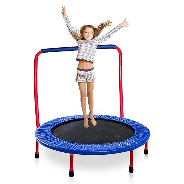KEWLTAX Kids Trampoline Portable & Foldable 36 Inch Round Jumping Mat for Toddler Durable Steel Metal Construction Frame with Padded Frame Cover and Handle Bar