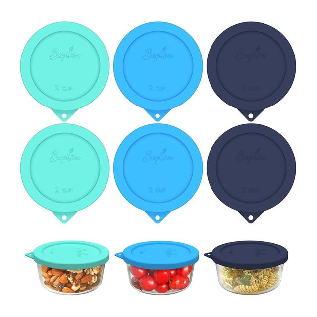 Sophico 2 Cup Round Silicone Storage Cover Lids Replacement for Pyrex 7200-PC and Anchor Hocking Glass Bowls (Container not Included) (MIX-6pack)