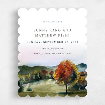 Green Scalloped Wedding Save the Date - Montecillo Portrait