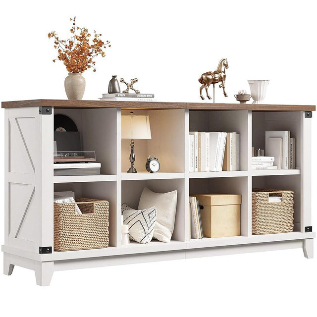 8 Cube Storage Organizer and Shelf, White Book Shelf with Storage, Cube Shelf for Bedroom and Home Office