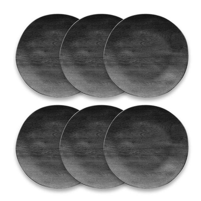 Abode Homewares TarHong Faux Real Blackened Wood Dinner Plate, 10.5", Planta (Majority Plant Based Melamine Material), Shatterproof, Indoor/Outdoor, Set of 6