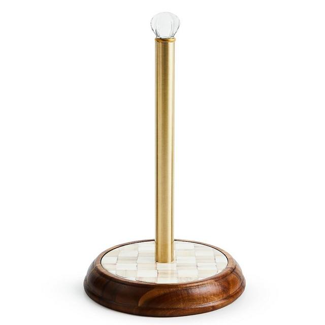 MACKENZIE-CHILDS Wood Paper Towel Holder, Decorative Paper Towel Holder for Kitchen, Brown-and-White Mocha Check