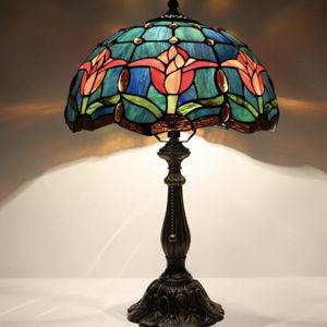 Tiffany Lamp Stained Glass Table Lamp Bedside Reading Light W12H19 Inches (Tulip Style)