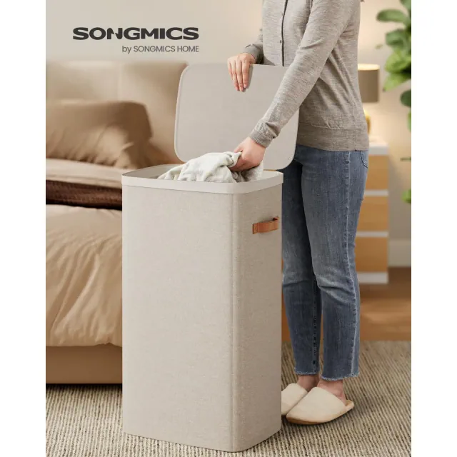 Laundry Basket, Laundry Hamper, with Lid and Handles, Removable Liner, Easy Assembly, Beige