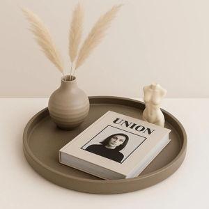 Handmade Concrete Round Tray | Modern Decor Tray | Vanity, Candle, Wedding & Business Display | Minimalist Home Accent | Custom Colors - smoked, L30cm