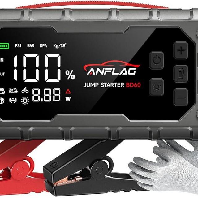 ANFLAG 10-in-1 Car Jump Starter with Air Compressor, 8000A 160PSI Jump Starter Jump Box(All Gas/12L Diesel), PD65W Charging Battery Jumper Starter Portable Jumper Cable with 160W DC, Gloves, Lights