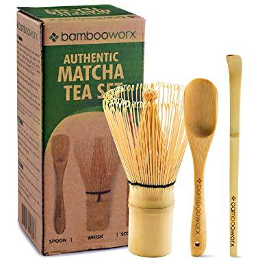 BambooWorx Japanese Tea Set, Matcha Whisk (Chasen), Traditional Scoop (Chashaku), Tea Spoon, The Perfect Set to Prepare a Traditional Cup of Matcha.