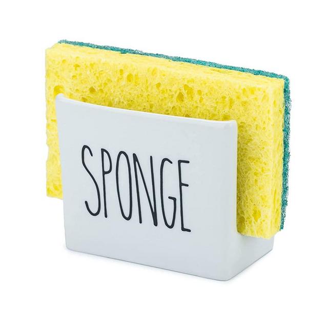 Heartland Home Porcelain Sponge Holder for Kitchen Sink. Compact Sink Caddy Organizer - Scouring Pad and Dish Sponge Holder. Ceramic Black and White Kitchen Decor and Cute Kitchen Accessories