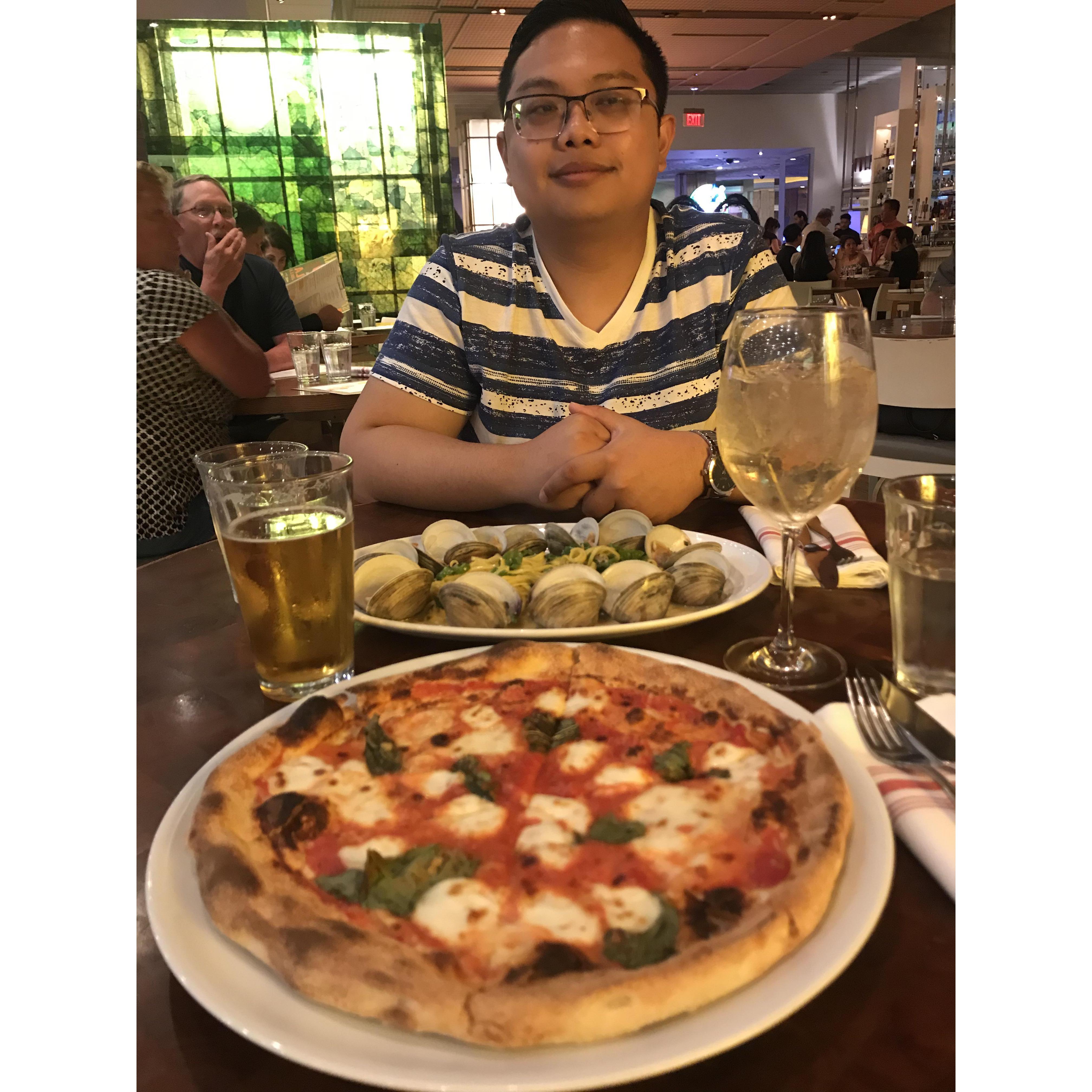 Jan ready to eat a delicious meal during their first trip to Vegas