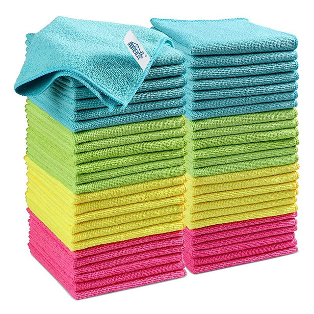 Microfiber Cleaning Cloth,50Pack Cleaning Rag,Cleaning Towels with 4 Color Assorted,12"X12"(Green/Blue/Yellow/Pink)