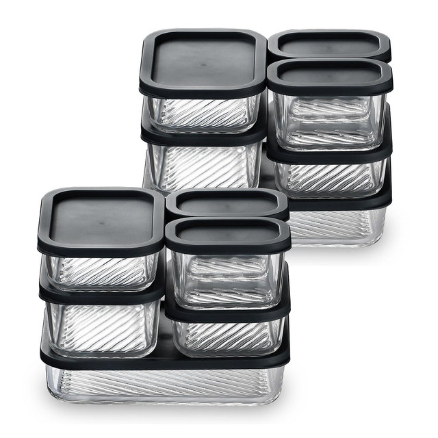 JoyTable Modular Glass Food Storage & Baking Containers – 12-Piece Set, Black Lids